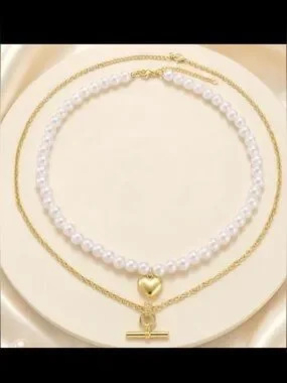 Anthropologie White Pearl Layered Necklace with Gold Heart